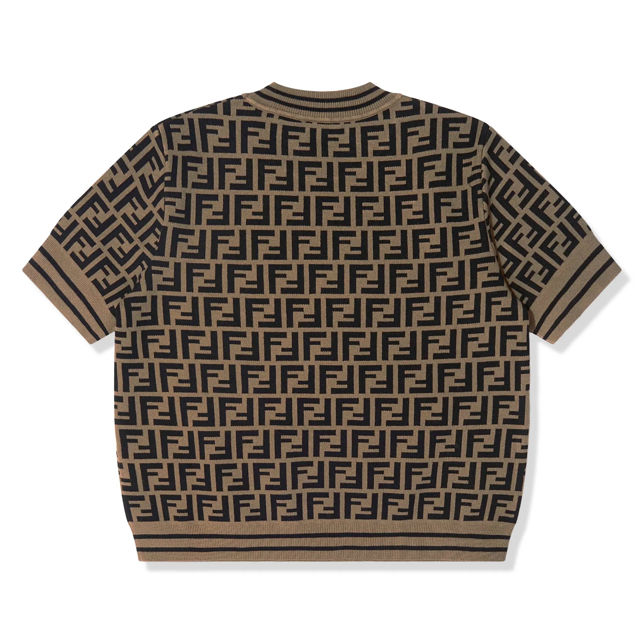 Back View of Fendi FF Logo Girls Knitted Brown T Shirt FENA1044118125